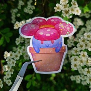 Sticker Pokemon - Rafflesia Pot de Fleurs | Autocollant vinyle finition Holographique confettis Handmade Cadeau Item Jeux vidéo mignon