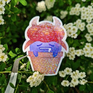 Sticker Pokemon - Ortide Pot de Fleurs | Autocollant vinyle finition Holographique confettis Handmade Cadeau Item Jeux vidéo mignon