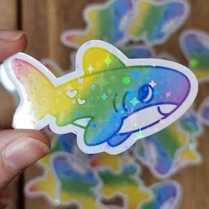 Requin Fierté LGBT - Queer | Autocollant Stickers Vinyl Holographic Stars Handmade Shark cute LGBTQIA+