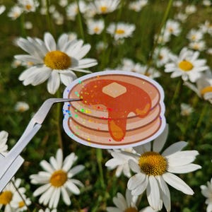Ahornsirup-Pfannkuchen | Holografischer Glitzer-Finish-Aufkleber, handgefertigt, Geschenkartikel, Aufkleber, süß