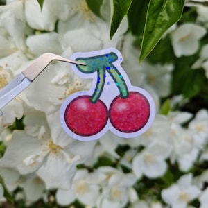 Animal Crossing Fruit - Cerise  | Autocollant finition Holographique paillettes Handmade Cadeau Item Jeux vidéo Fanart Sticker Cute