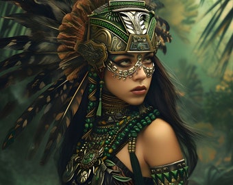 Female Aztec Warrior | Southwestern Aztec| Home Decor Aztec| Female Warrior Art | Artful Art Gift| Aztec Poster | Aztec PNG in 5 File Sizes