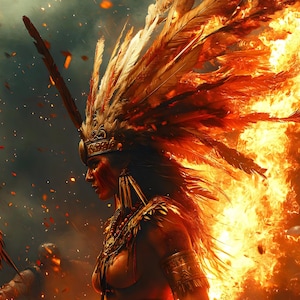 Aztec Warrior Queen Art Print: Mesoamerican Battle Poster (PNG Files)