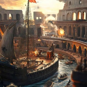 Colosseum Naumachiae Print: Ancient Rome Naval Battle, 80 AD (PNG Files Included