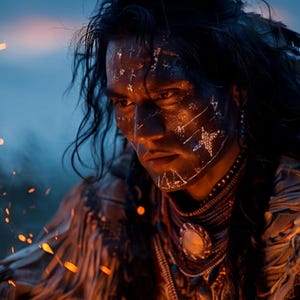 Comanche Warrior Art Print: Native American Fire Meditation (Digital Download, PNG Files Included)