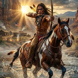 Comanche Warrior Art Print: Native American Hunter with Bow (Digital Download, 5 PNG Files