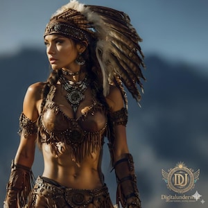 Impresión artística de la Princesa Guerrera Comanche: Póster de Mujer Indígena (Descarga digital, 5 archivos PNG)