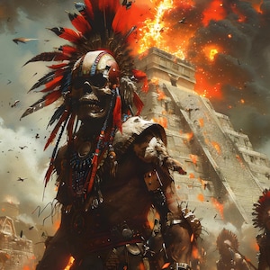 Mictlantecuhtli Aztec God Poster: Pyramid of the Sun Art (Digital Download, 5 PNG Files)