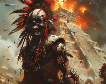 Mictlantecuhtli Azteekse God poster: piramide van de zon kunst (digitale download, 5 png-bestanden)