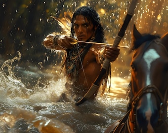 Comanche Warrior With Bow & Arrow Gift Poster | Comanche Nation Tribute Gift For Indigenous Art Fans | 5 PNG File Sizes For Instant Download