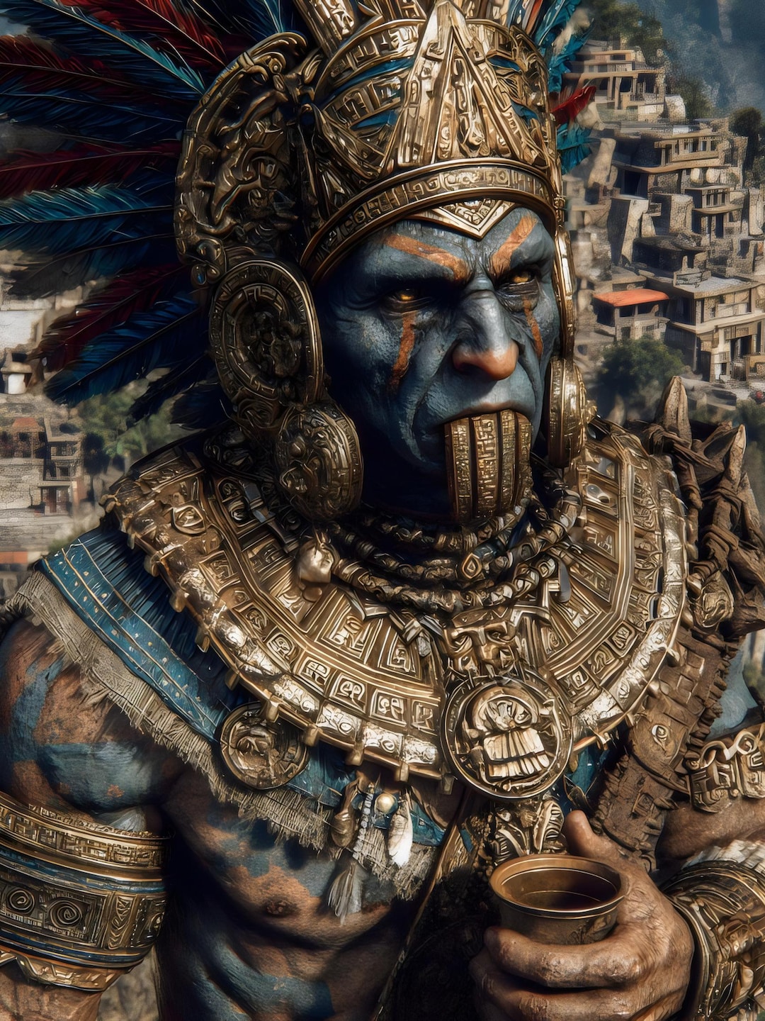 Aztec God Tepoztecatl Poster, Mesoamerican Art (5 PNG Files for Digital ...
