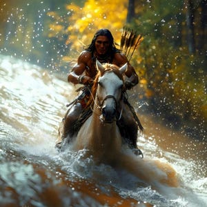 Comanche Warrior Horse Art Print: Indigenous Western Decor (Digital Download, 5 PNG Files