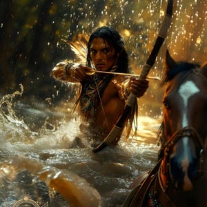 Comanche Warrior Art Print: Native American Archer on Horse (Digital Download PNG Files)