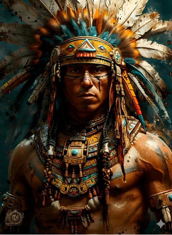 Aztec Warrior King Art Print: Mesoamerican Wall Decor (PNG Digital