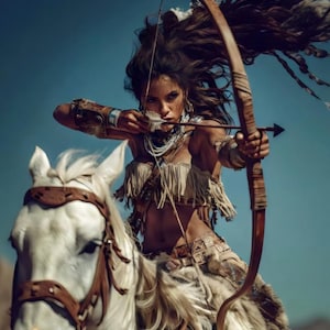 Comanche Warrior Woman Art Print: Native American Horse Archer (5 Downloadable PNG Files)