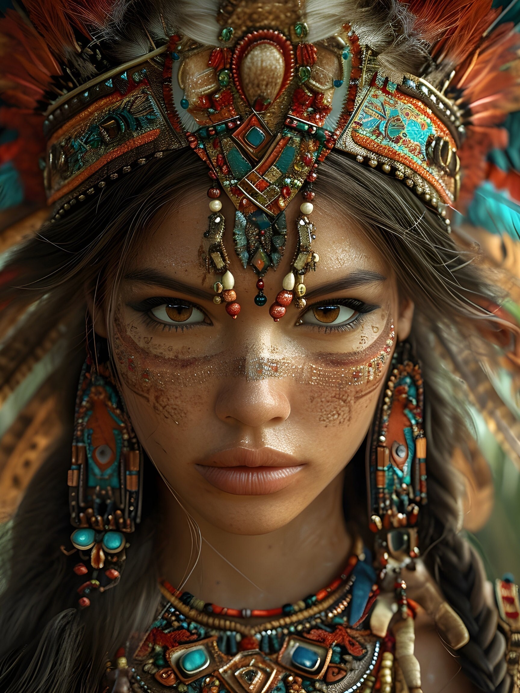 Aztec Warrior Queen Gift Poster Mesoamerican Art| Aztec Wall Decor | Perfect Gift for History Fans | Boho Aztec Wall Décor| 5 PNG File Sizes