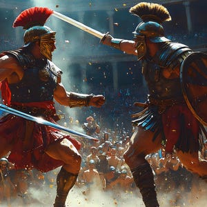 Roman Gladiator Coliseum Battle Digital Gift Poster | Wall Art Print | Ancient Rome Warrior Poster | Instant Download in 5 PNG File Sizes