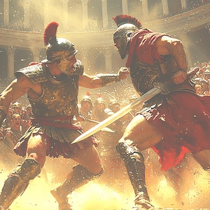 Roman Gladiator Colosseum Battle Print: Ancient Rome Art (Digital Download, 5 PNG Files Sizes)
