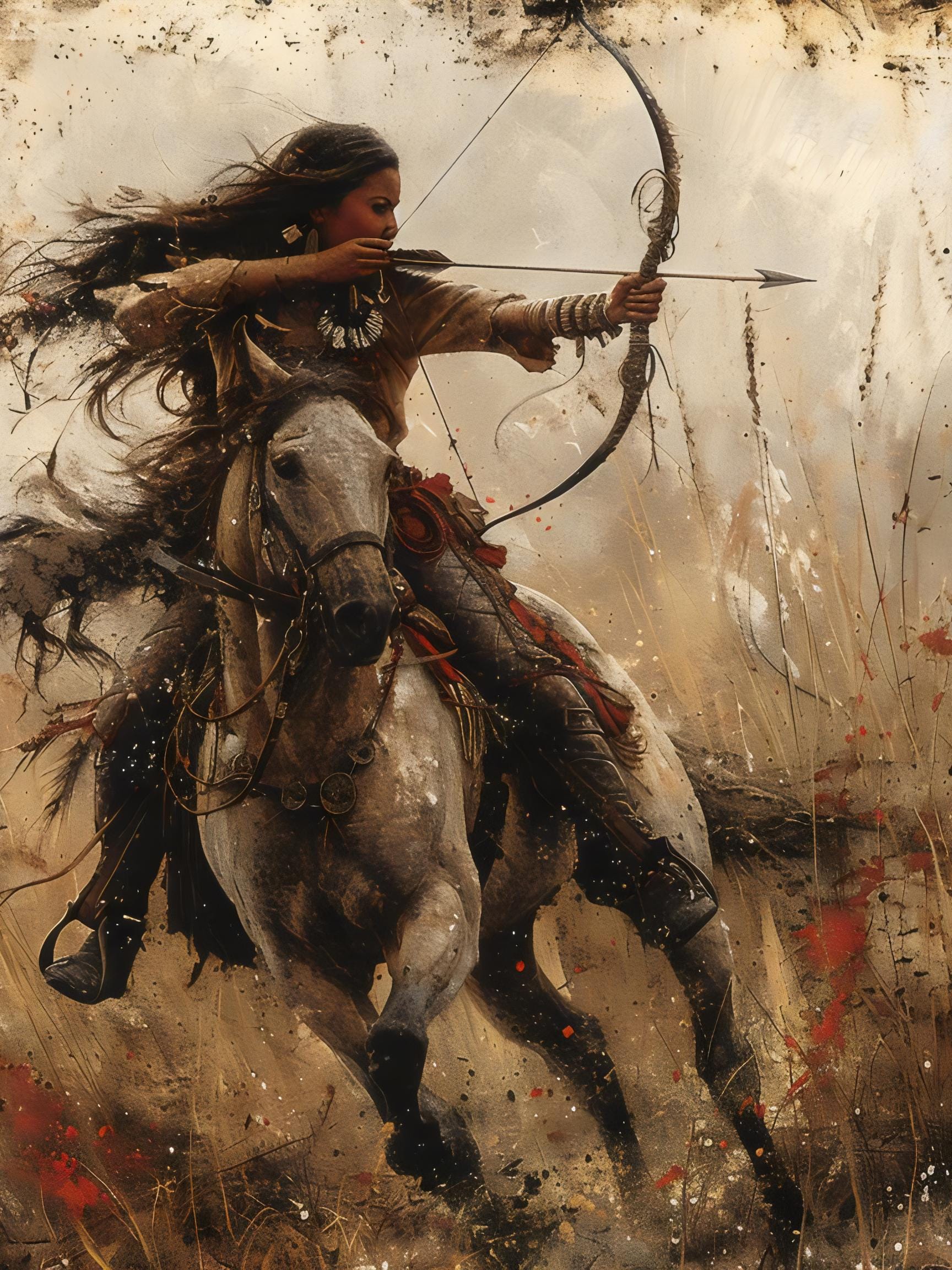 Comanche Warrior Woman Art Print: Native American Archer (5 PNG