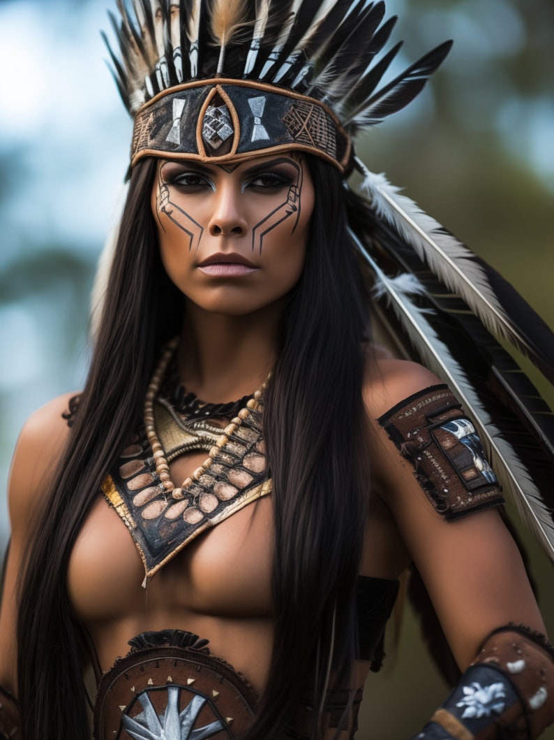 Sexy Native American Women Topless Fitness Model digital Portrait Print Print Ready Custom High