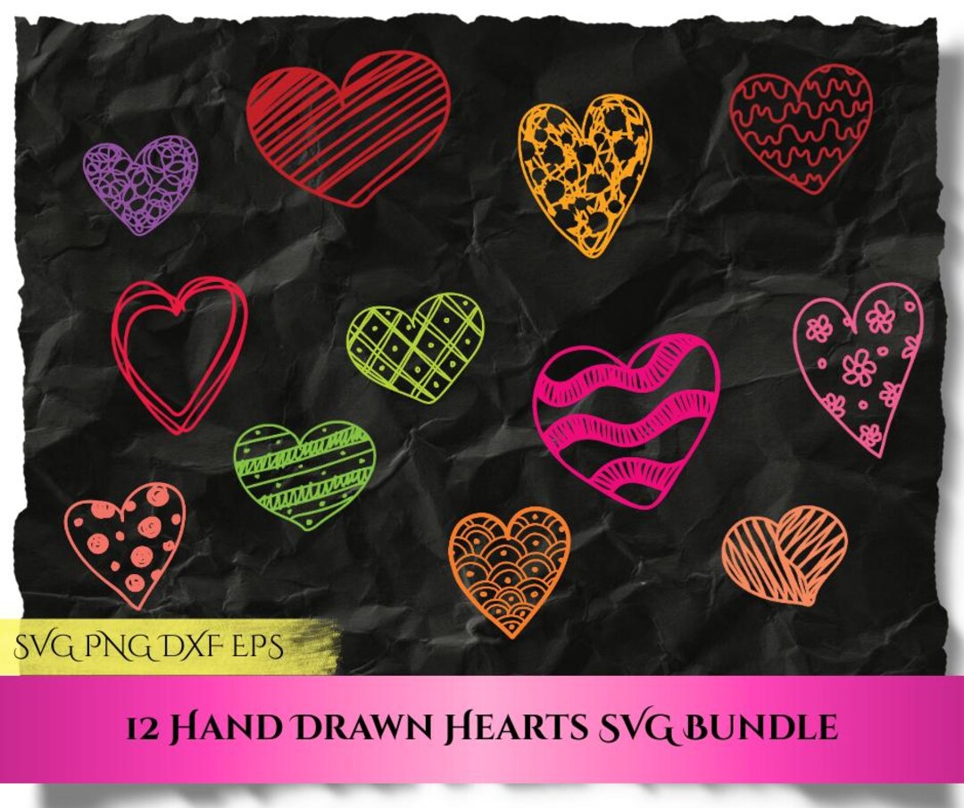 12 Hand Drawn Hearts SVG Bundle | Valentine’s Day Svg Png Eps Dxf ...