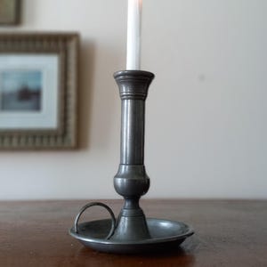 Vintage Pewter Chamber Stick Candle Holder, Rustic Home Decor