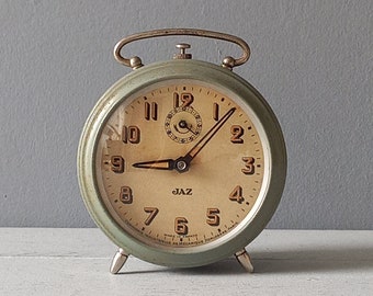 Réveil vintage français par Jaz, horloge mécanique, bureau, étagère et décoration de table