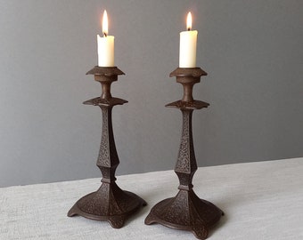 19th century metal candle holders, decorative antique candlestick holders