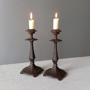Pair of Decorative Antique Candle Holders, Art Nouveau Candelabras