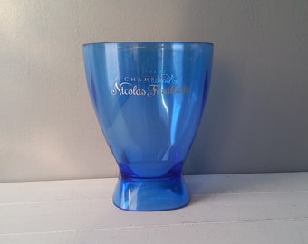 Blue plastic champagne bucket, vintage ice bucket, wine cooler