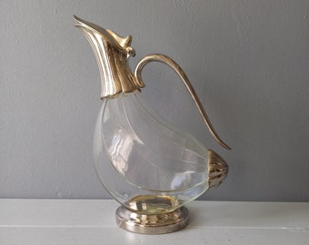 carafe à eau vintage en verre canard, carafe oiseau française