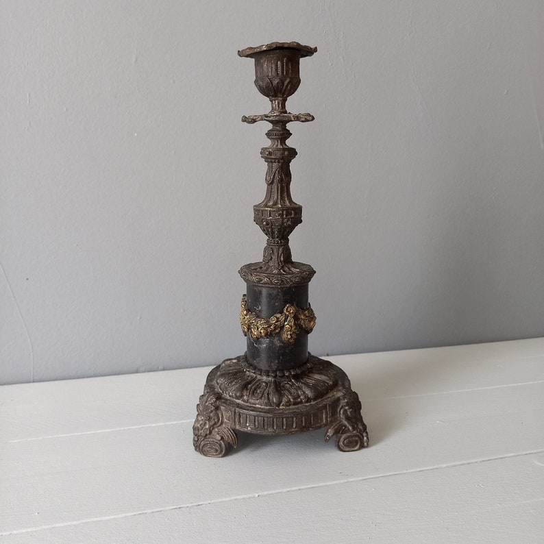 Decorative Black Candle Holder With Brass Swags, Antique Shabby Chic Candlestick Holder Etsy