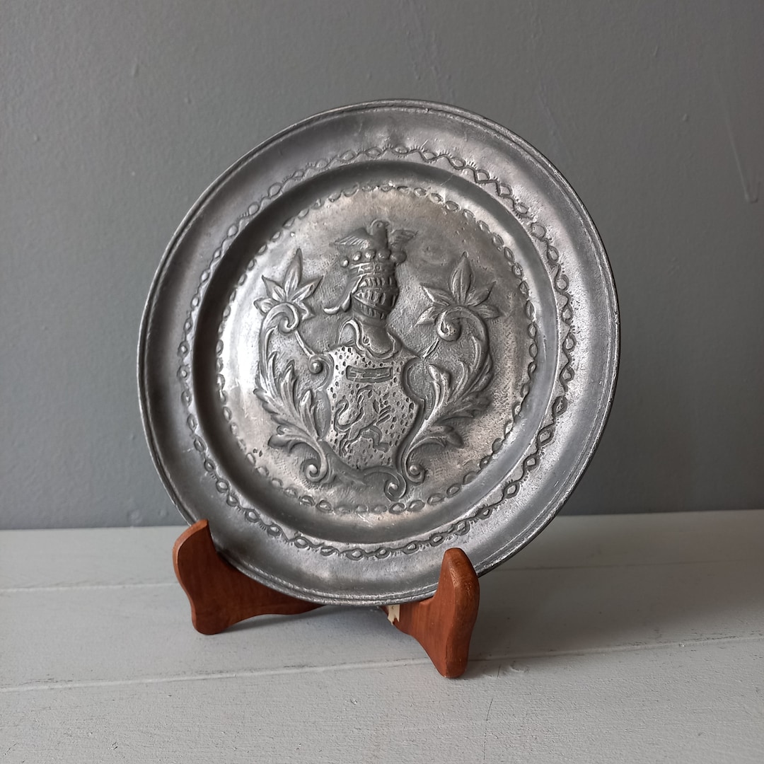 Decorative Pewter Plate With Embossed French Coat of Arms Etsy