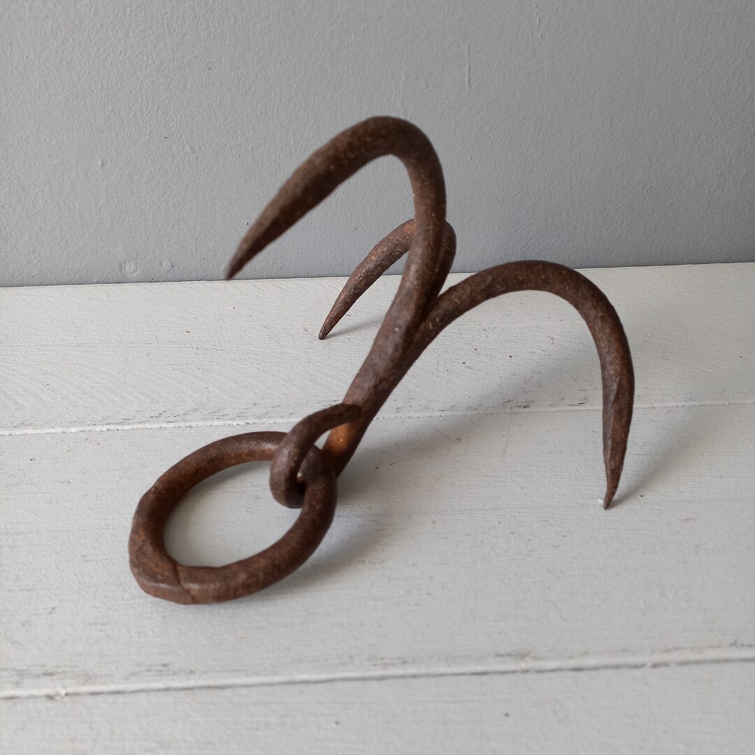 Rustic Antique Butcher's Hook Made From Cast Iron, French Cast Iron