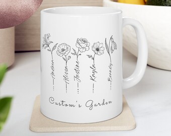 Personalized Birth Flower Month Mug, Customized Coffee Mug, Tea Mug