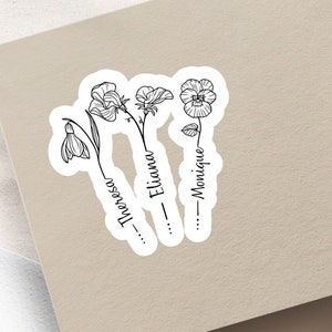 Personalized Elegant Birth Month Flower Stickers with Names, customized stickers, beautiful, gifts for her, gifts for mom, holiday gifts