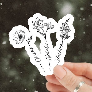 Stickers fleurs personnalisés pour le mois de naissance avec noms, stickers personnalisés, cadeaux pour elle, cadeaux pour maman, cadeaux de vacances