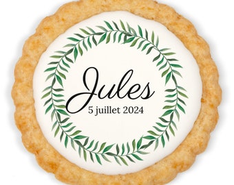 6 Personalized Cookies - Green Foliage Pattern