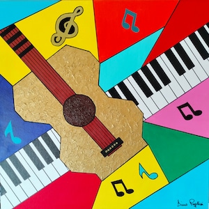 Musicando Abstract Painting On Canvas music oil painting ,unique oil painting Musicians Gift, Piano Violin painting Cubism Abstract Wall Art