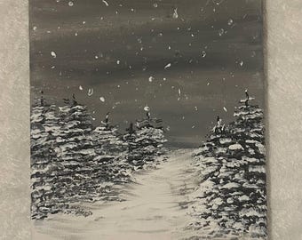 Original Snowy Forest Landscape Painting - Winter Path - Acrylic on canvas