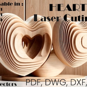 Digitaal bestand decoratief hart voor lasersnijden, 3D-hartmodel voor lasersnijden, Valentijnsdag hartdecoratie voor lasersnijden