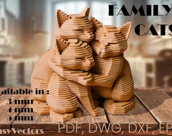 Laser Cut 3D Cats Puzzle, 3D Cat Model Kit – Easy-to-Assemble Laser Cut Design, Laser Cut Cardboard Cats, Handmade Cardboard Cat Sculpture