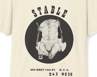 Stable, NYC. Retro Gay Graphic T-Shirt, Tom of Finland era, Gift for Holiday