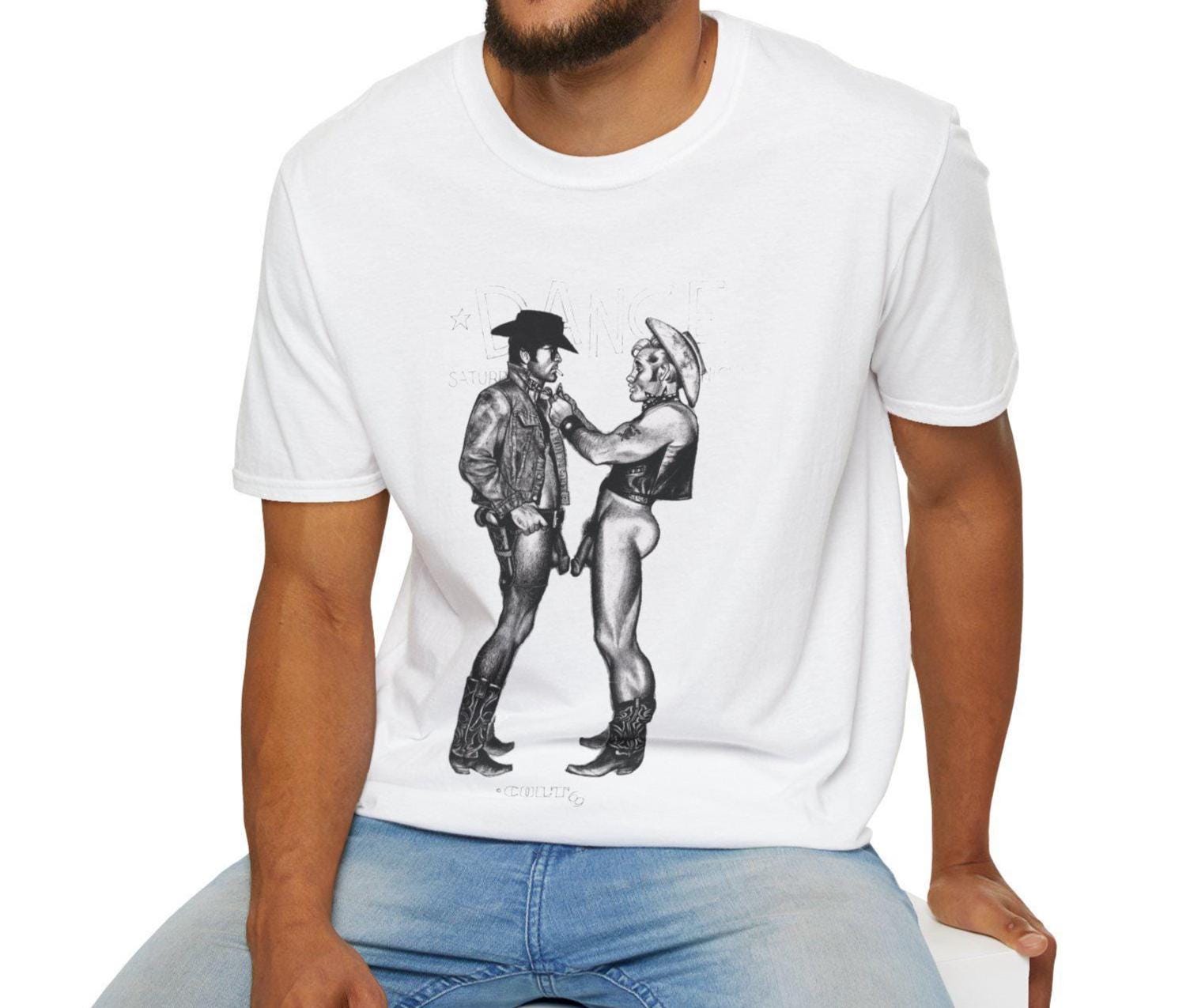 Queer Cowboys Vintage T-Shirt – Tom of Finland Style, Retro Gay Tee, Queer Pride Shirt, Western Fetish, Frontal Nude Homoerotic Kink Tee