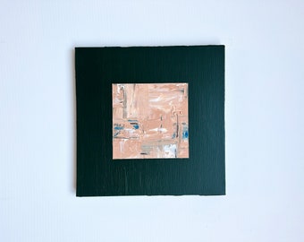 Original square green and pink acrylic abstract painting on stretched canvas - "Barbican 2"