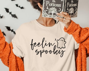 Feelin Spooky SVG PNG, Cute Ghost svg, Kids Halloween svg, Trick or Treat svg, Spooky Vibes svg, Halloween Cricut Designs