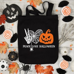 Paz Amor Halloween SVG PNG, Truco o trato svg, Halloween svg, Esqueleto svg, Jack O Lantern svg, Bolsa de regalo svg, Niños Halloween svg