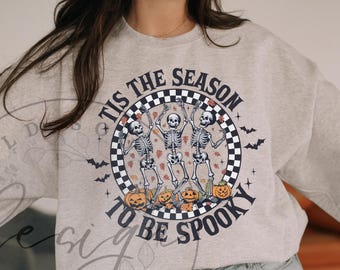 Tis The Season To Be Spooky PNG, Trendy Halloween png, Skeleton png, Dancing Skeletons png, Spooky Season png, Retro Halloween png