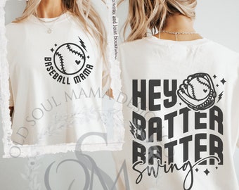 Hey Batter Batter Swing SVG, PNG, Baseball Mom Svg, Baseball Season Svg, Front and Back Svg, Trendy Svg, Baseball Shirt Svg, Groovy Svg