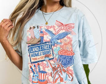 4th of July Collage PNG, Retro 4th of July png, Coquette 4th of July png, Retro Patriotic png, USA png, America png, Freedom png
